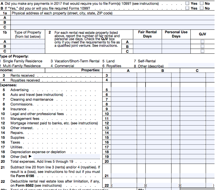 IRS Schedule E Rental Property