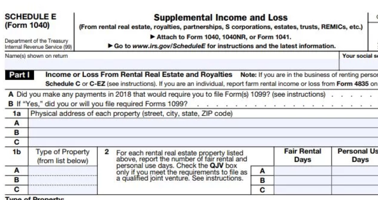 IRS Schedule E Rental Property